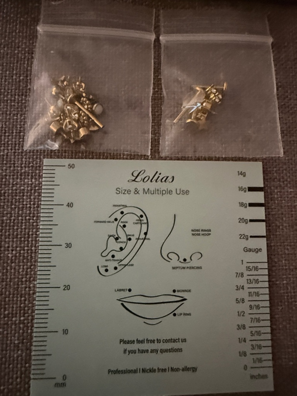 Piercing Placement Ruler Kit with Gold Studs - Picture 3 of 5